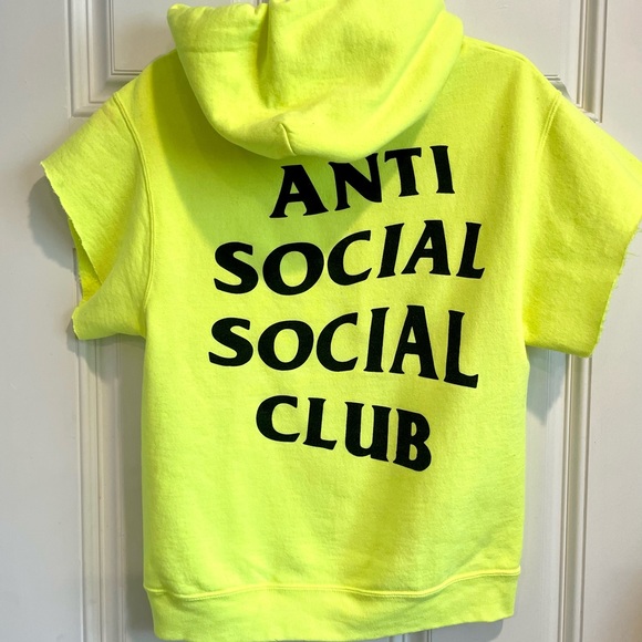 Anti social social club short sleeve neon hooded sweatshirt hoodie - HOST PICK! - Picture 5 of 6
